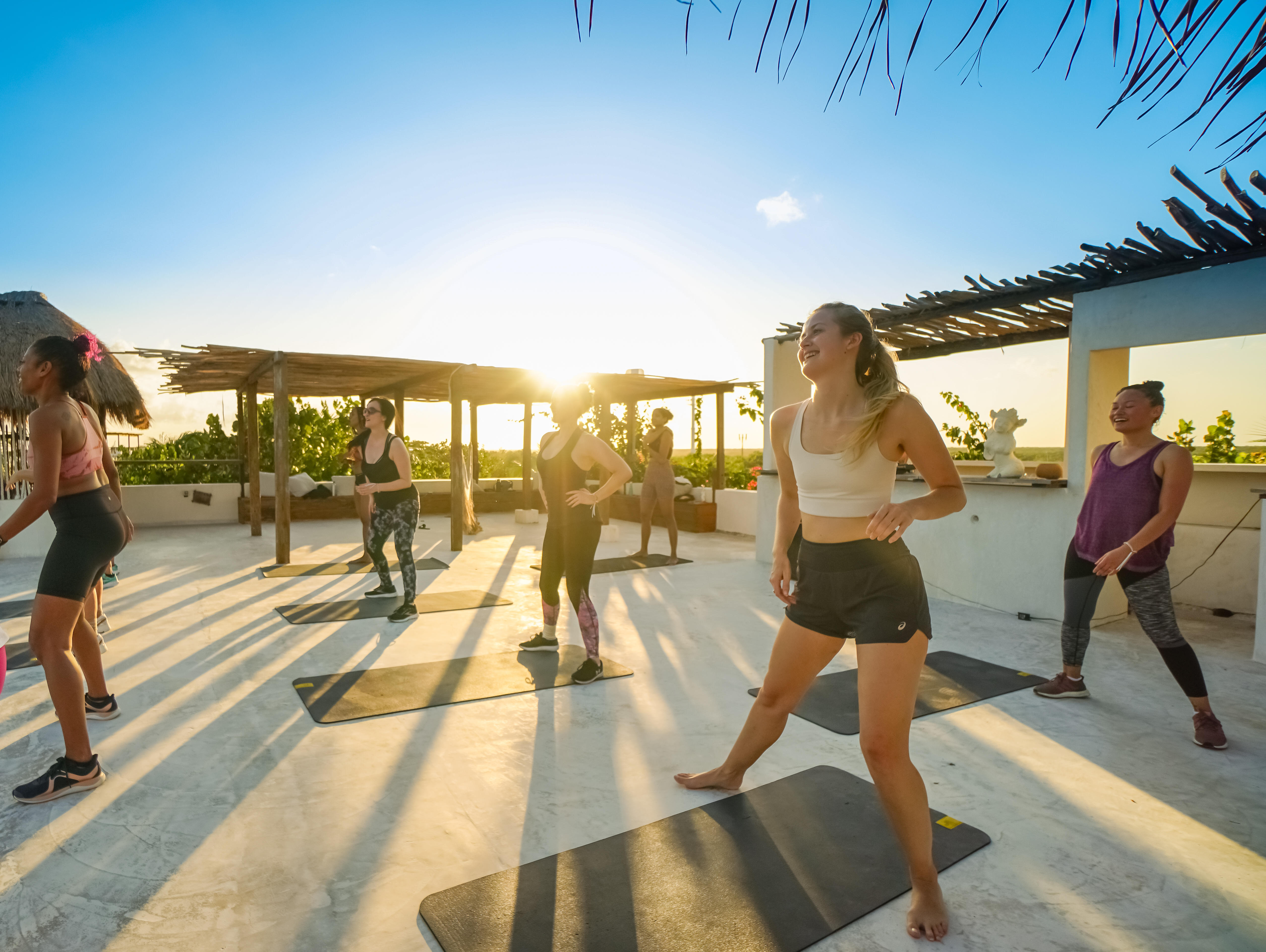 Fitness on the rooftop at sunset